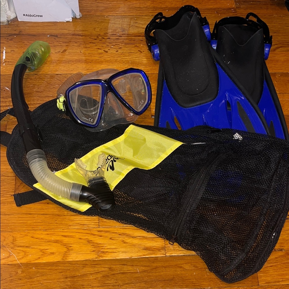 🌴 Speedo Dive Blue & Black Snorkel Set with Bag - NWOT